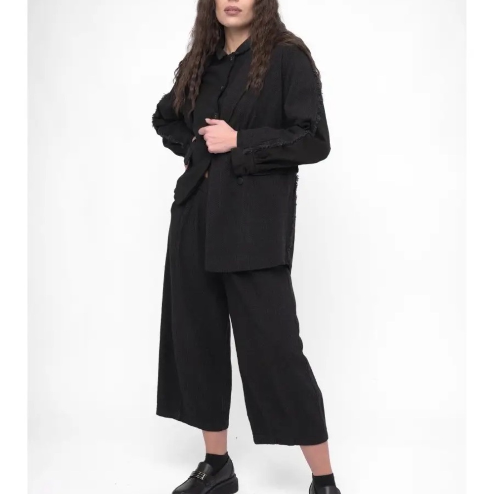 Herringbone Elastic Waist Cropped Trousers